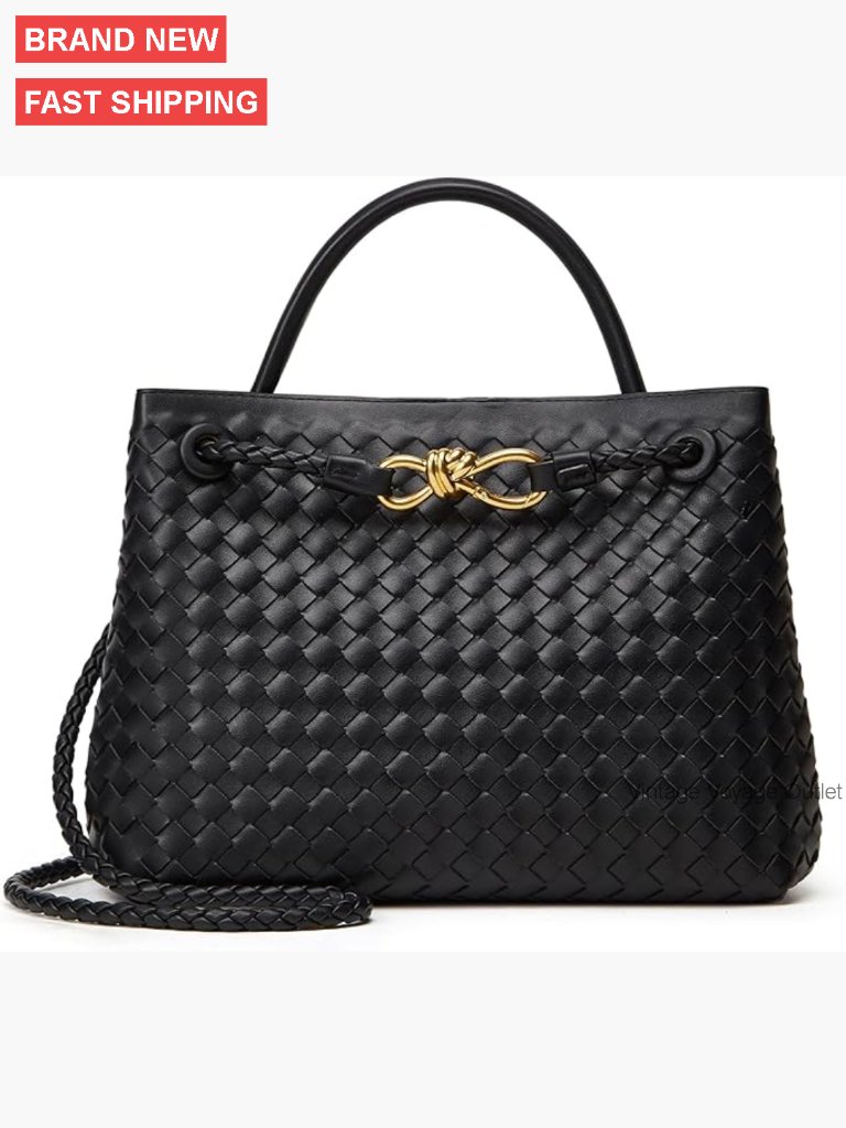Large Vegan Leather Woven Tote Bag With Magnetic Closure